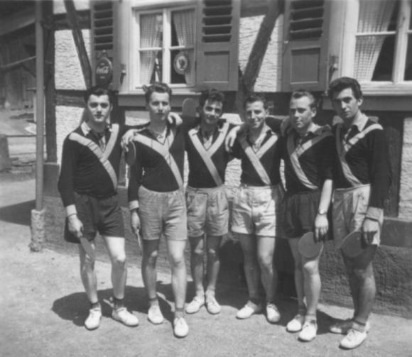 SVM Tischtennismannschaft im Jahre 1955 von links: Manfred Hirth, Volkmar Bock, Franz Bittmann, Willi Götz, Paul Fischer, Hermann Bittmann