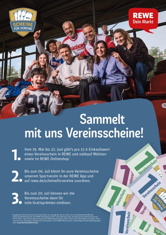 SVM sammelt Scheine für Vereine vom Einkaufsmarkt REWE ab sofort bis 22 Juni 2025 